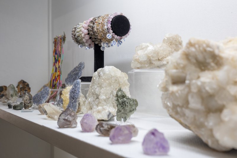 The crystal specimen shelf at The Art-Cade